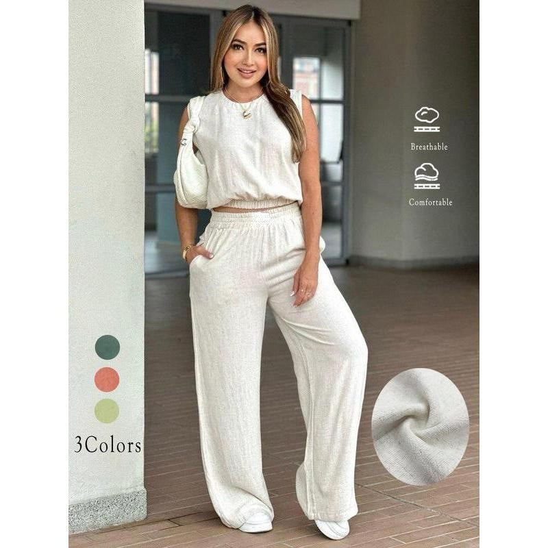 Women's Cotton Sleeveless Tank & Wide Leg Pants 2-Piece Lounge Set (S-3XL)