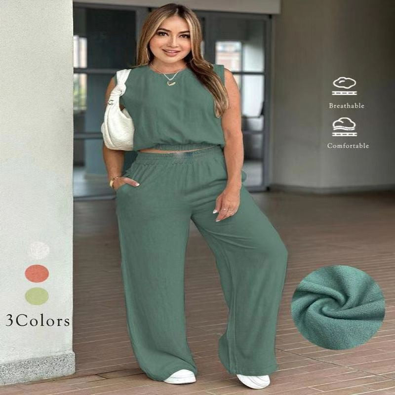 Women's Cotton Sleeveless Tank & Wide Leg Pants 2-Piece Lounge Set (S-3XL)