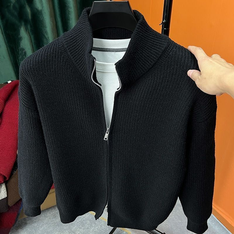 Men's Cardigan Solid Color Zipper Sweater