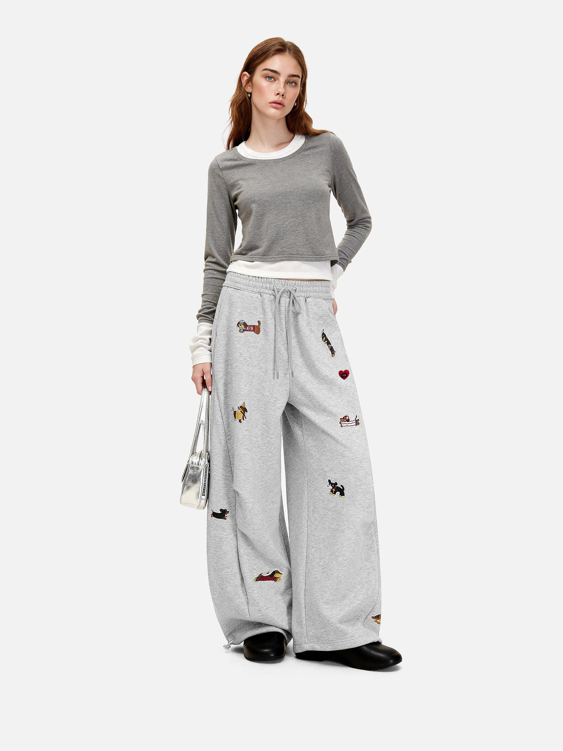 Aelfric Eden Embroidery Dog Baggy Barrel Sweatpants