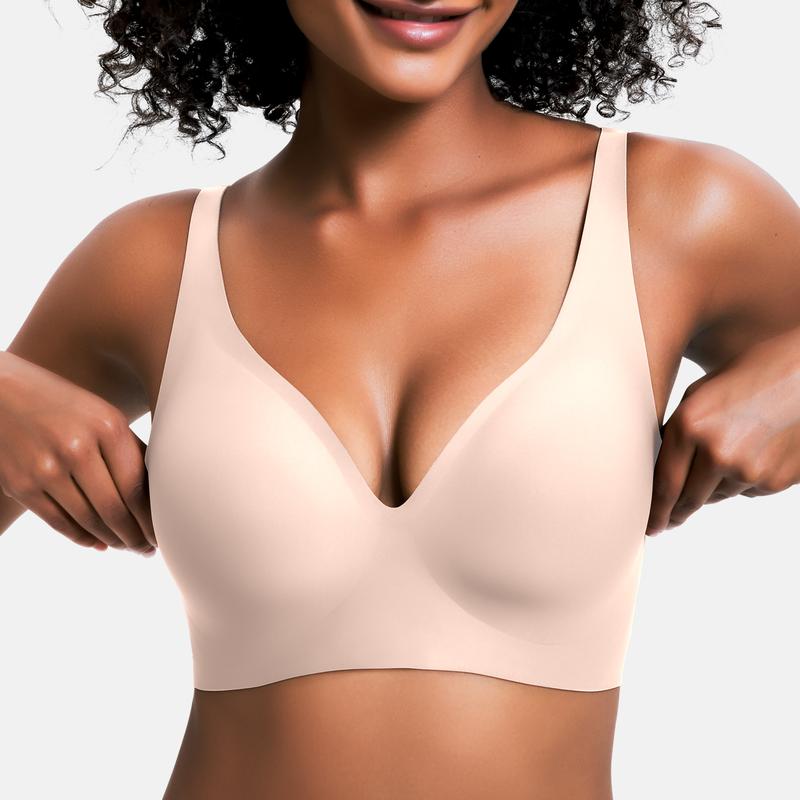 💕Jelly Wireless Womens Comfortable Wireless Bras Push Up Bralettes Seamless Tshirts Bras Deep V Everyday Bras
