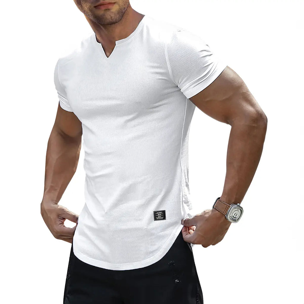 JMIERR Men's Solid Color Slim Fit T-Shirt, Stylish V-Neck Long T-Shirt, Suitable for Gym Workouts and Sports, Casual Men's Top, Short-Sleeve T-Shirt, Suitable for Everyday Outdoor Wear, Men's Streetwear Combinations