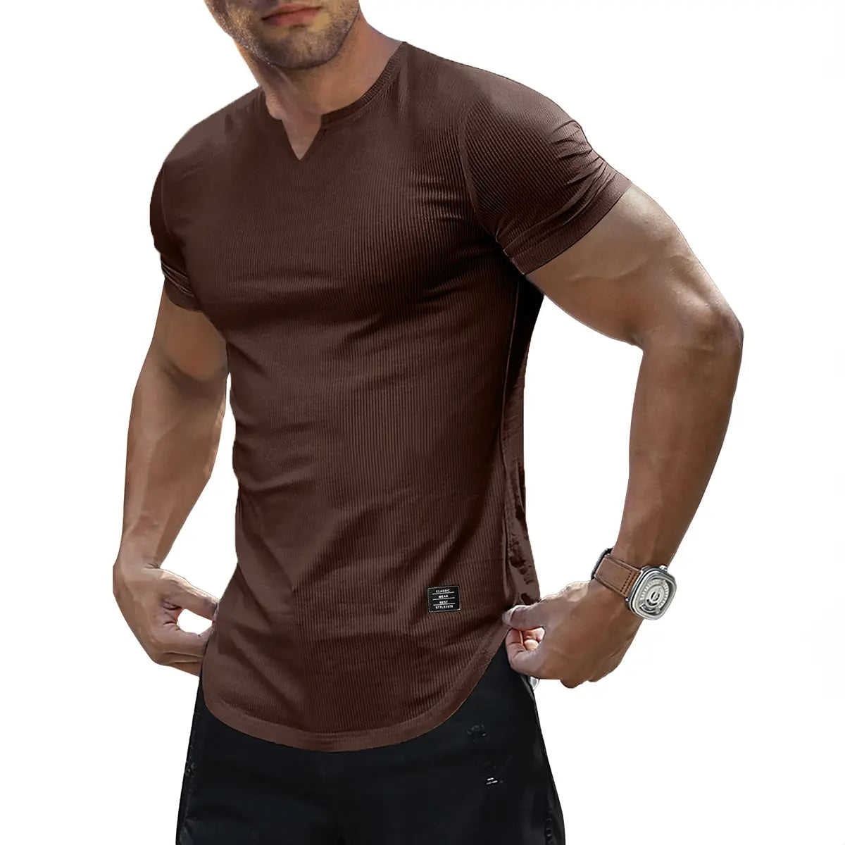 JMIERR Men's Solid Color Slim Fit T-Shirt, Stylish V-Neck Long T-Shirt, Suitable for Gym Workouts and Sports, Casual Men's Top, Short-Sleeve T-Shirt, Suitable for Everyday Outdoor Wear, Men's Streetwear Combinations