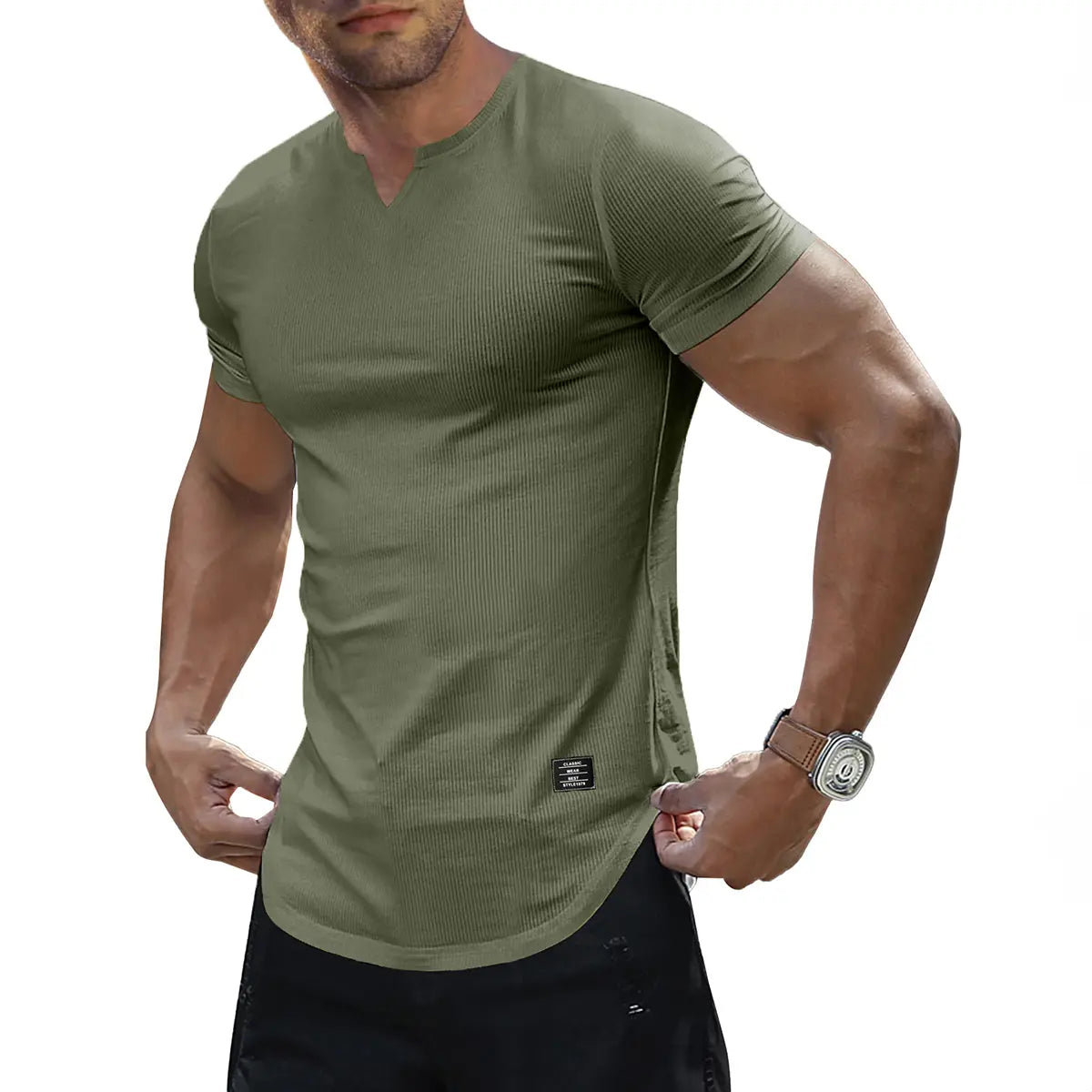 JMIERR Men's Solid Color Slim Fit T-Shirt, Stylish V-Neck Long T-Shirt, Suitable for Gym Workouts and Sports, Casual Men's Top, Short-Sleeve T-Shirt, Suitable for Everyday Outdoor Wear, Men's Streetwear Combinations