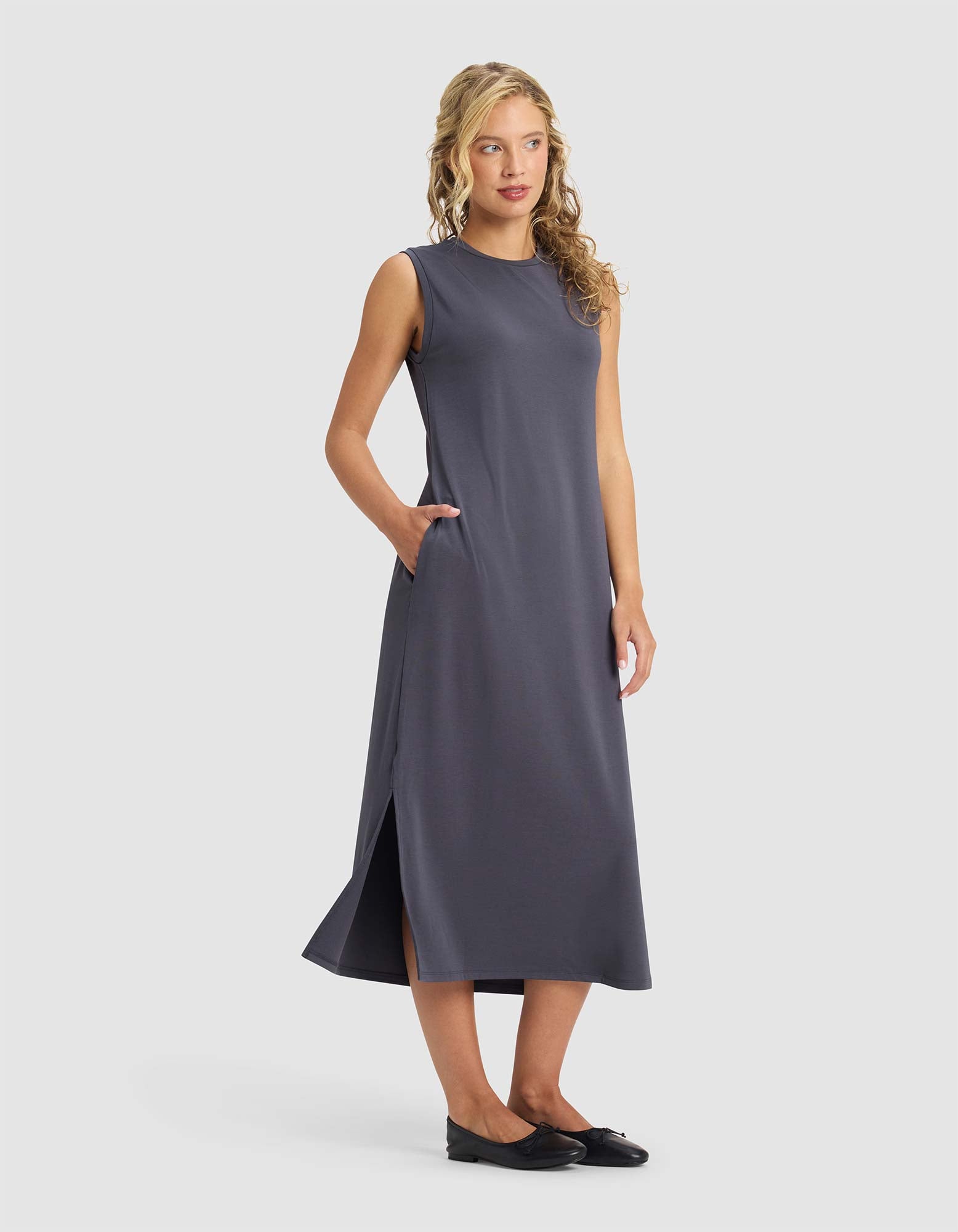 Women's Brushed Bamboo Sleeveless Midi Dress