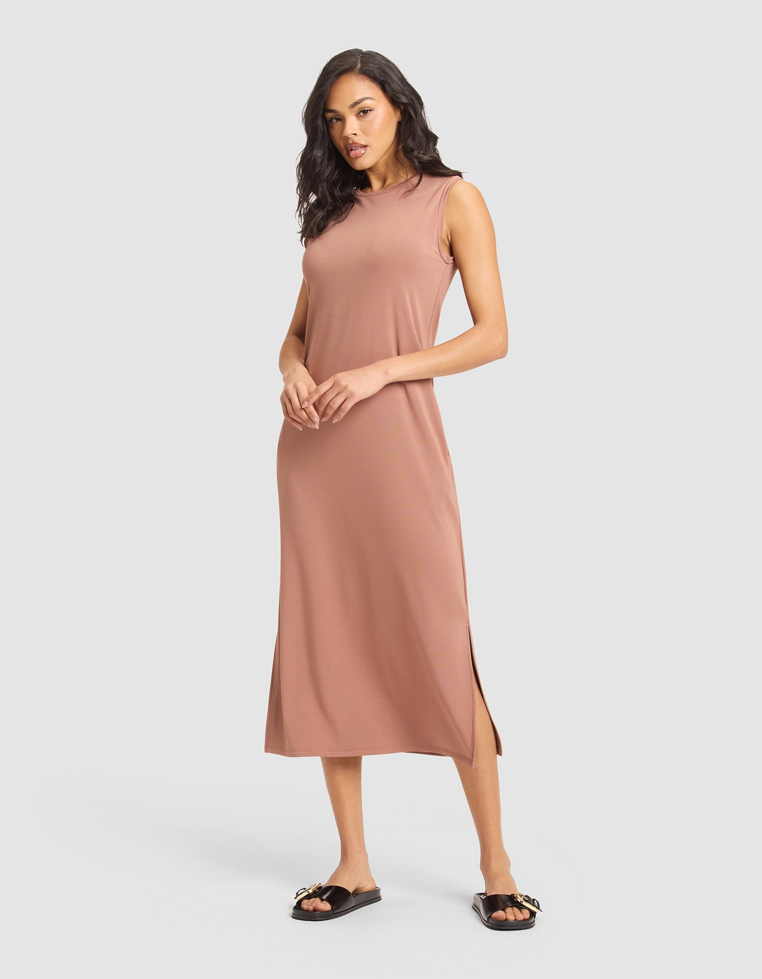 Women's Brushed Bamboo Sleeveless Midi Dress