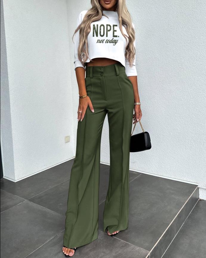 Hilda I Elegantes Set aus Cropped-Top und High-Waist-Hose mit weitem Bein