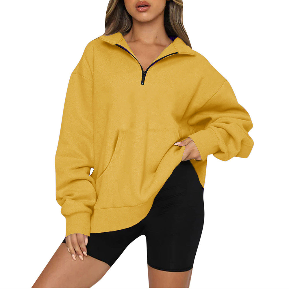 [Restock Alert] AUSELILY Women's Half Zip Sweatshirt Hoodless Hoodie Stand Collar Fleece Longsleeve Oversized Casual Style Pullover with Kangaroo Pocket Basic Minimalist Tops SpringStatements