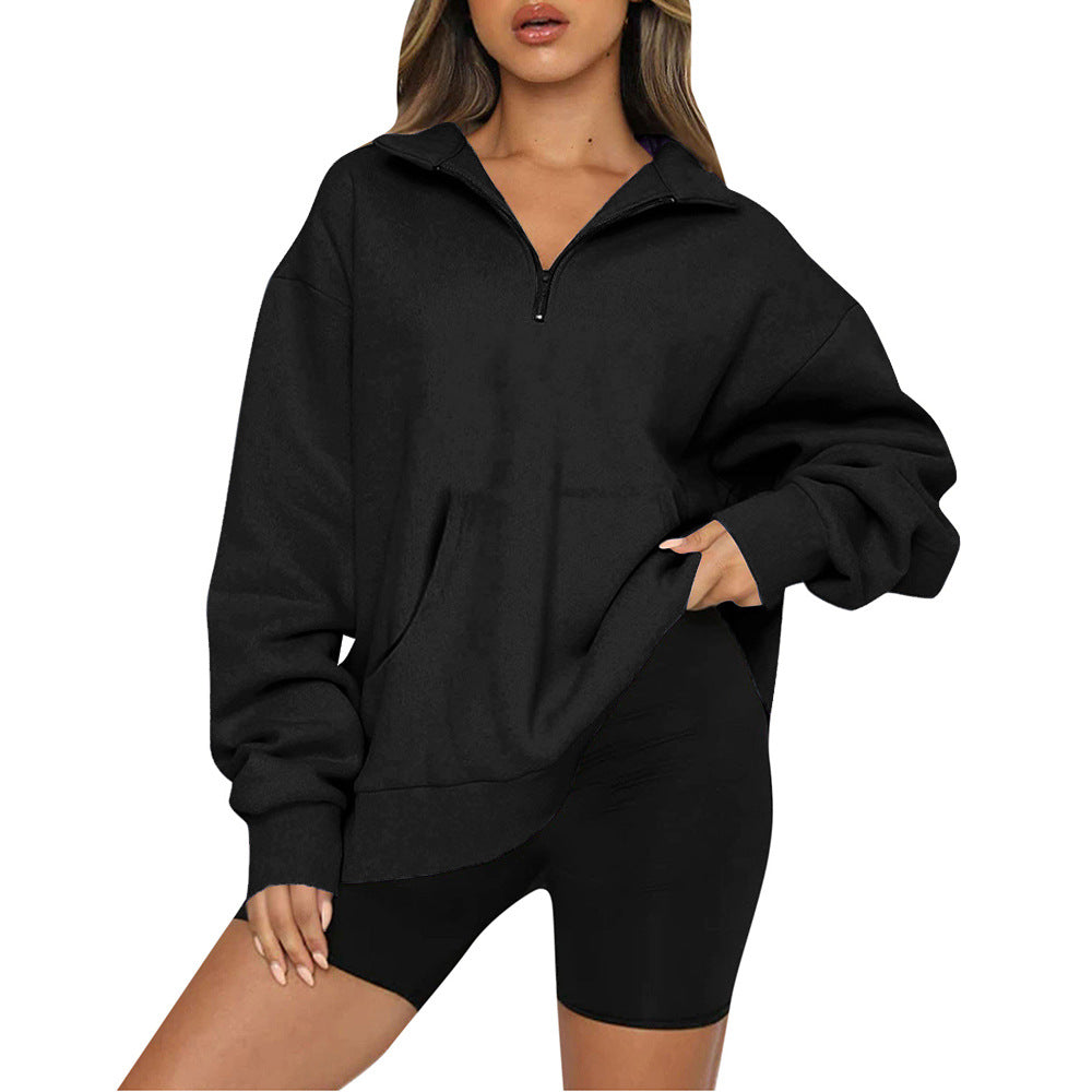 [Restock Alert] AUSELILY Women's Half Zip Sweatshirt Hoodless Hoodie Stand Collar Fleece Longsleeve Oversized Casual Style Pullover with Kangaroo Pocket Basic Minimalist Tops SpringStatements