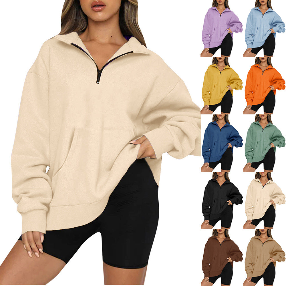 [Restock Alert] AUSELILY Women's Half Zip Sweatshirt Hoodless Hoodie Stand Collar Fleece Longsleeve Oversized Casual Style Pullover with Kangaroo Pocket Basic Minimalist Tops SpringStatements