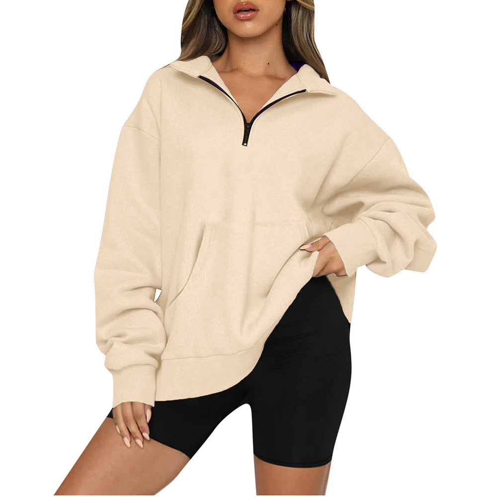 [Restock Alert] AUSELILY Women's Half Zip Sweatshirt Hoodless Hoodie Stand Collar Fleece Longsleeve Oversized Casual Style Pullover with Kangaroo Pocket Basic Minimalist Tops SpringStatements