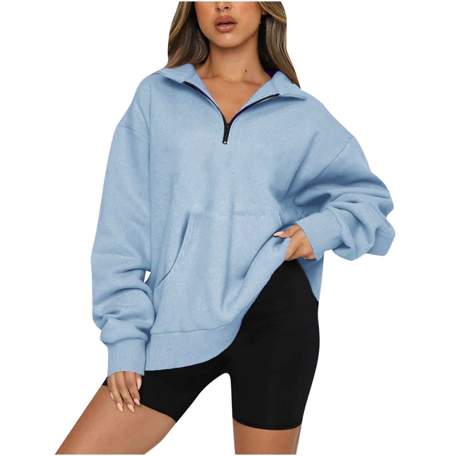 [Restock Alert] AUSELILY Women's Half Zip Sweatshirt Hoodless Hoodie Stand Collar Fleece Longsleeve Oversized Casual Style Pullover with Kangaroo Pocket Basic Minimalist Tops SpringStatements