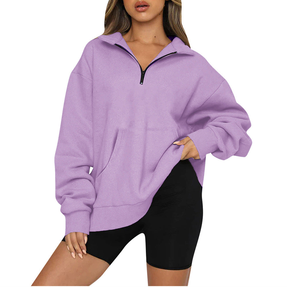 [Restock Alert] AUSELILY Women's Half Zip Sweatshirt Hoodless Hoodie Stand Collar Fleece Longsleeve Oversized Casual Style Pullover with Kangaroo Pocket Basic Minimalist Tops SpringStatements