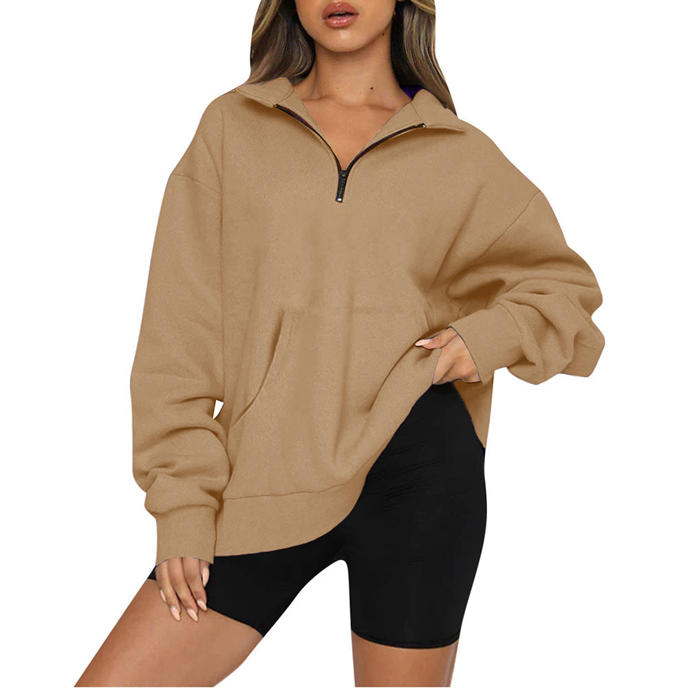 [Restock Alert] AUSELILY Women's Half Zip Sweatshirt Hoodless Hoodie Stand Collar Fleece Longsleeve Oversized Casual Style Pullover with Kangaroo Pocket Basic Minimalist Tops SpringStatements
