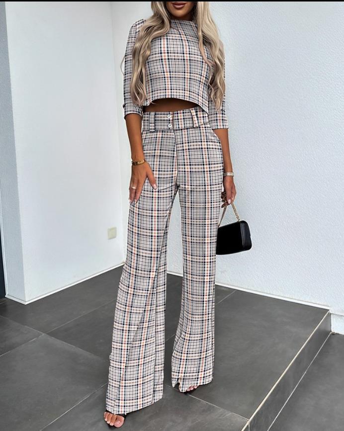 Hilda I Elegantes Set aus Cropped-Top und High-Waist-Hose mit weitem Bein