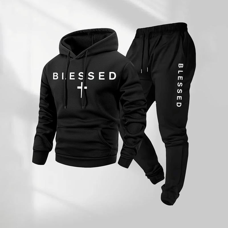 Blessed Cross Print Hoodie Tracksuit