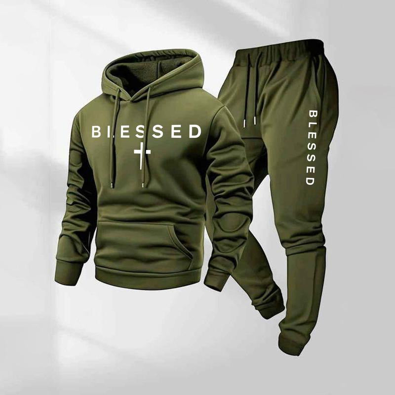 Blessed Cross Print Hoodie Tracksuit