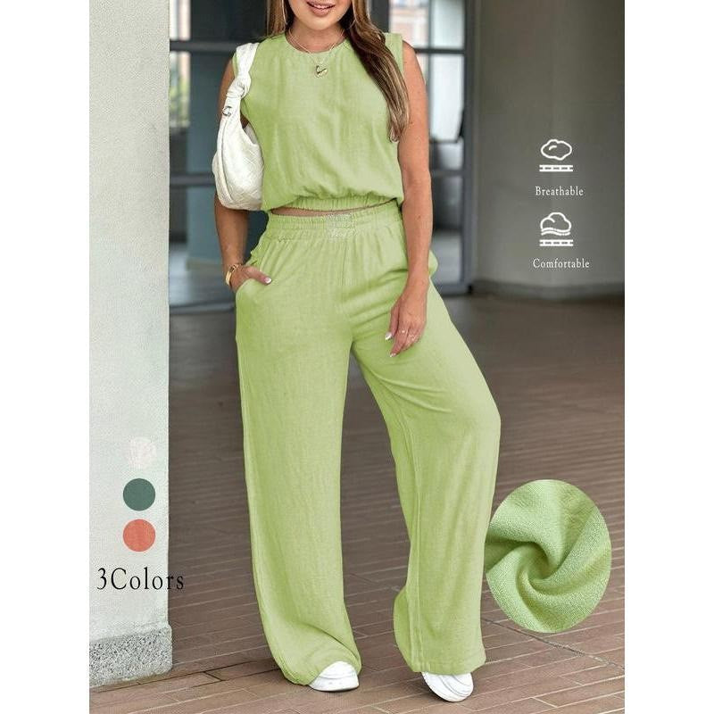 Women's Cotton Sleeveless Tank & Wide Leg Pants 2-Piece Lounge Set (S-3XL)