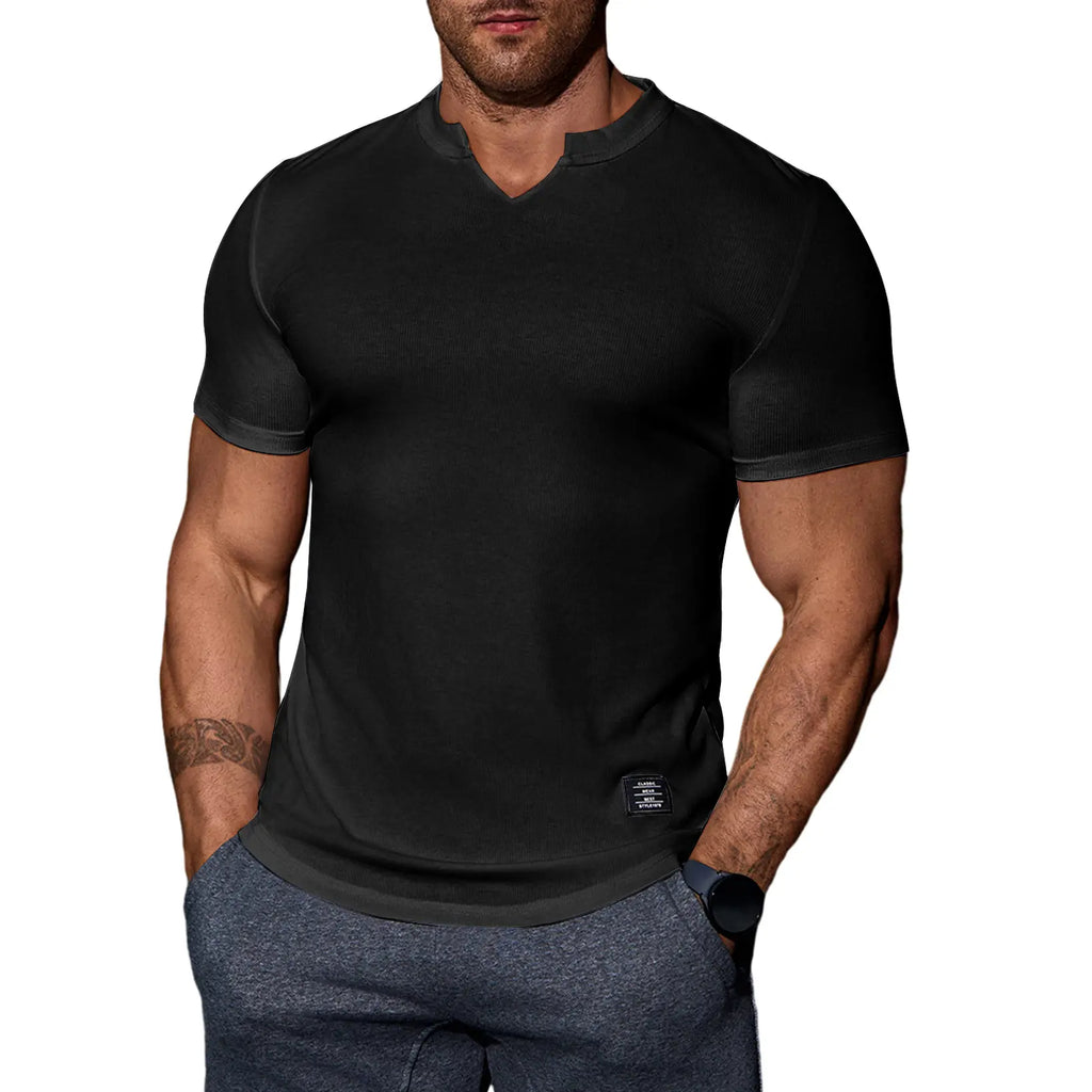 JMIERR Men's Solid Color Slim Fit T-Shirt, Stylish V-Neck Long T-Shirt, Suitable for Gym Workouts and Sports, Casual Men's Top, Short-Sleeve T-Shirt, Suitable for Everyday Outdoor Wear, Men's Streetwear Combinations