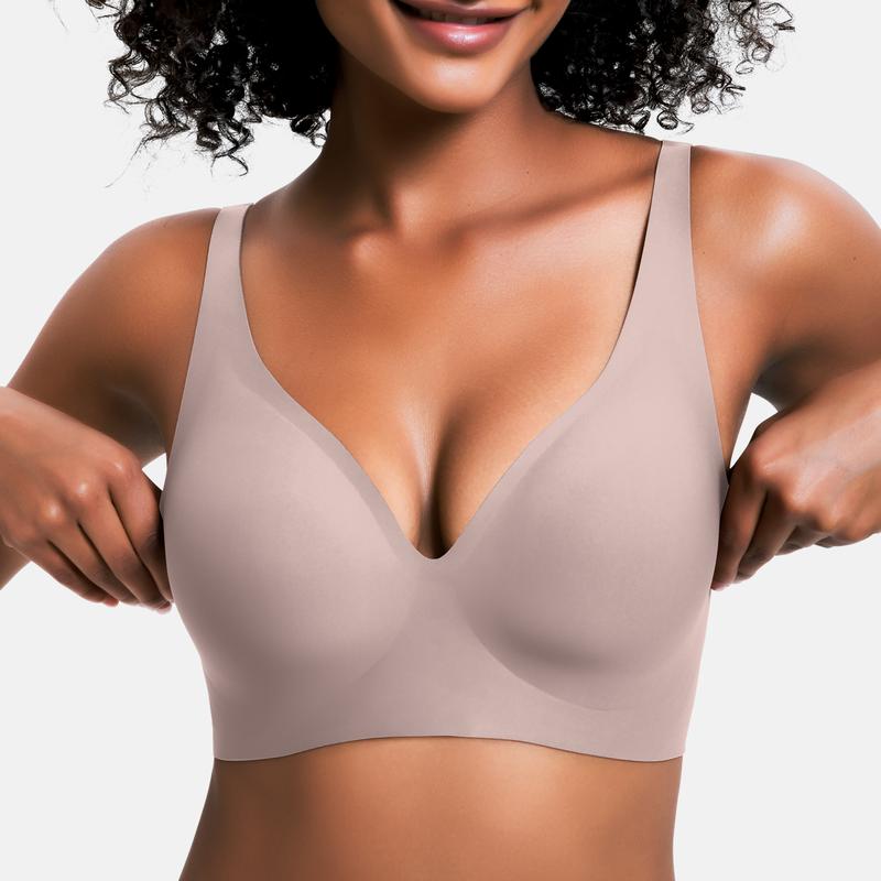 💕Jelly Wireless Womens Comfortable Wireless Bras Push Up Bralettes Seamless Tshirts Bras Deep V Everyday Bras