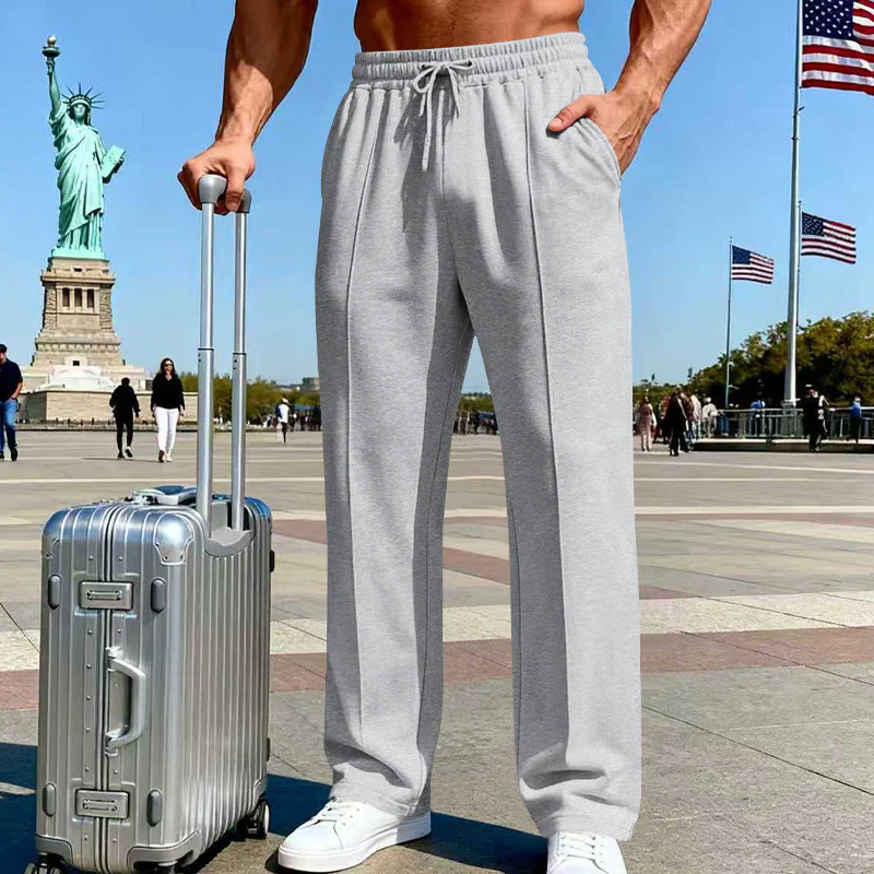 👖 50% OFF NOW!  Men's Straight Leg Pants – Elastic Waist, Drawstring & Knit – Casual Comfort & Breathable