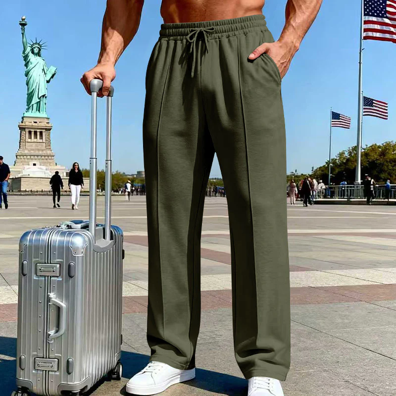 👖 50% OFF NOW!  Men's Straight Leg Pants – Elastic Waist, Drawstring & Knit – Casual Comfort & Breathable