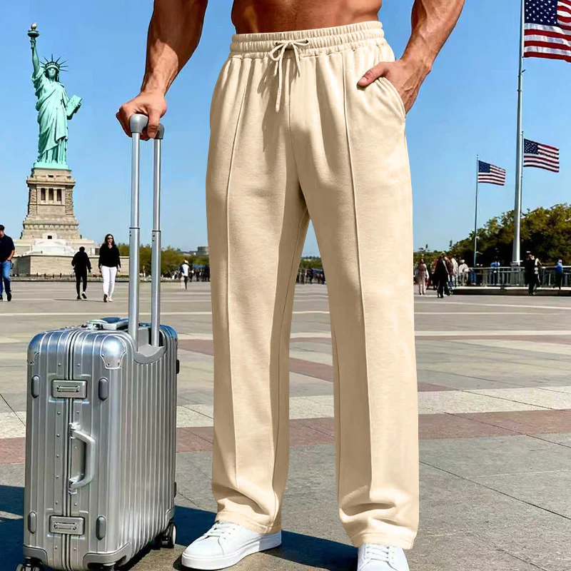 👖 50% OFF NOW!  Men's Straight Leg Pants – Elastic Waist, Drawstring & Knit – Casual Comfort & Breathable