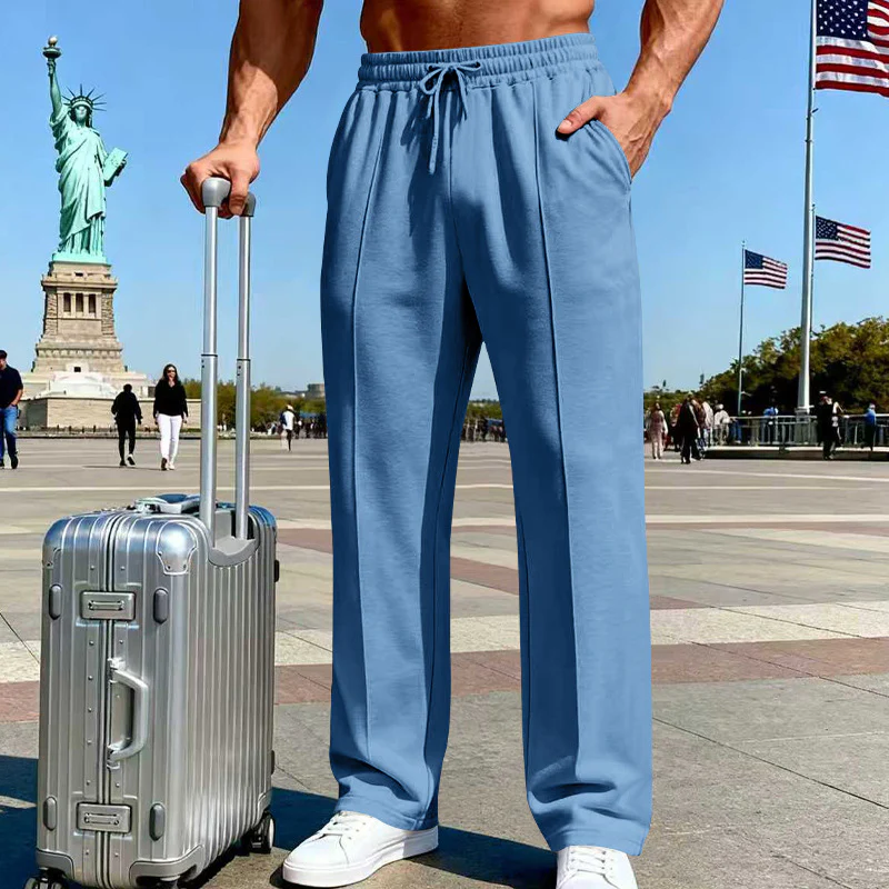 👖 50% OFF NOW!  Men's Straight Leg Pants – Elastic Waist, Drawstring & Knit – Casual Comfort & Breathable