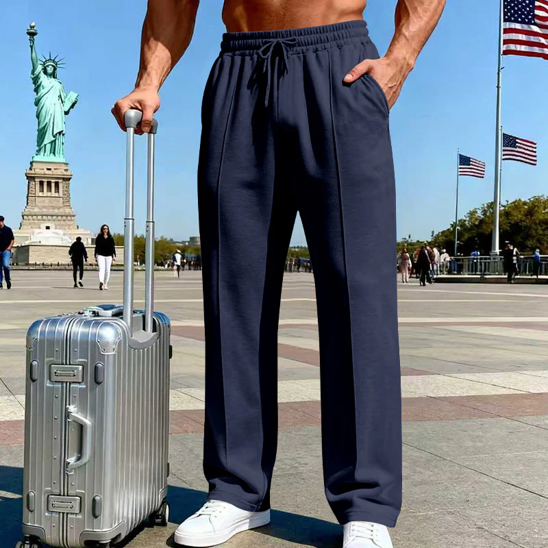 👖 50% OFF NOW!  Men's Straight Leg Pants – Elastic Waist, Drawstring & Knit – Casual Comfort & Breathable