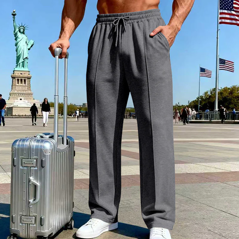 👖 50% OFF NOW!  Men's Straight Leg Pants – Elastic Waist, Drawstring & Knit – Casual Comfort & Breathable