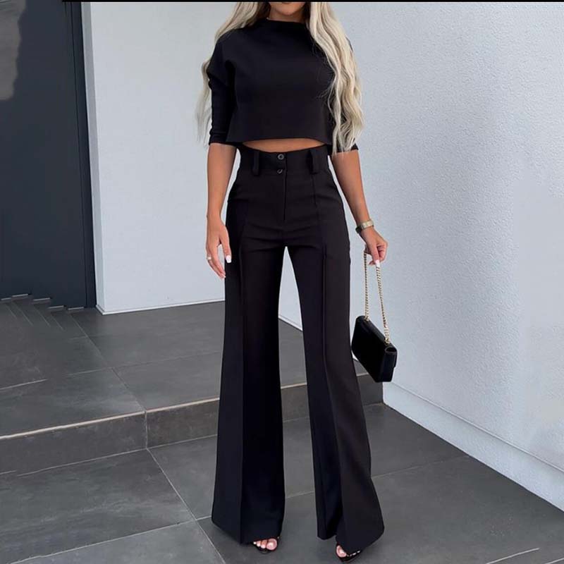 Hilda I Elegantes Set aus Cropped-Top und High-Waist-Hose mit weitem Bein