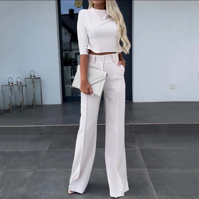 Hilda I Elegantes Set aus Cropped-Top und High-Waist-Hose mit weitem Bein