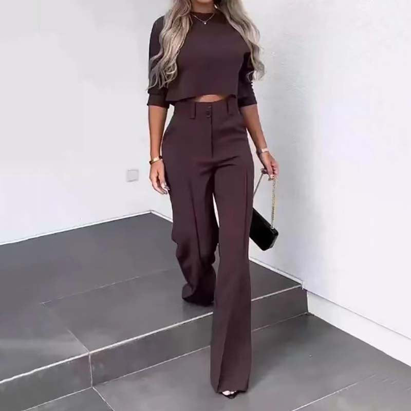 Hilda I Elegantes Set aus Cropped-Top und High-Waist-Hose mit weitem Bein