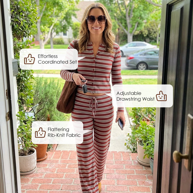 👚 50% OFF FLASH SALE ! ⚡ Women's Striped Knit 2-Piece Set – Soft Stretch Knit Fabric, Classic Striped Pattern, Effortless Matching & Versatile 🧶